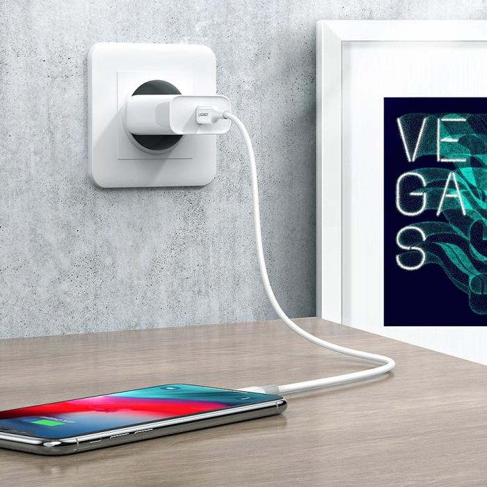 Bild 3, Ugreen 1m MFi 18W 3A Lightning - USB-C Kabel - Vit
