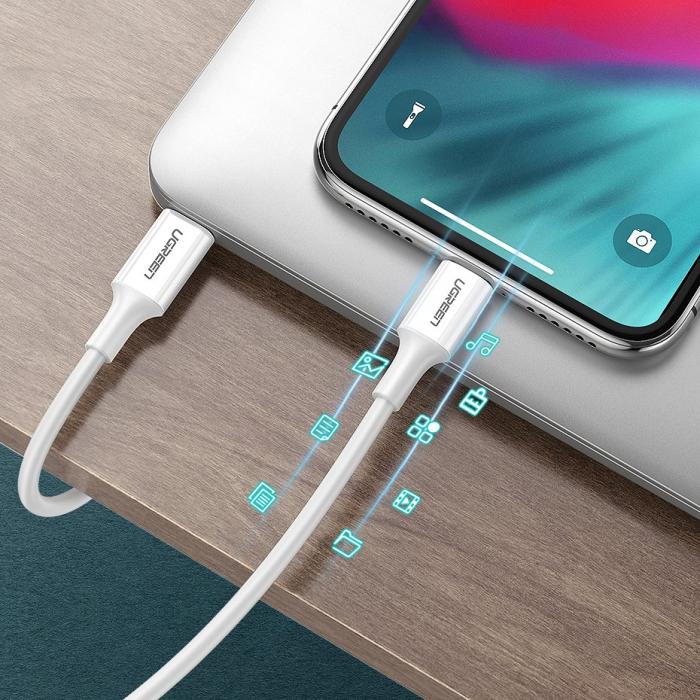 Bild 4, Ugreen 1m MFi 18W 3A Lightning - USB-C Kabel - Vit