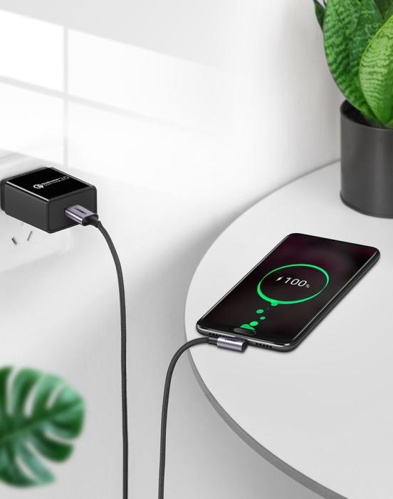Bild 4, Ugreen 2m 3A Elbow USB-C Flätad Nylonkabel - Grå