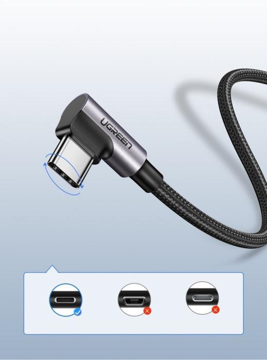 Bild 5, Ugreen 2m 3A Elbow USB-C Flätad Nylonkabel - Grå