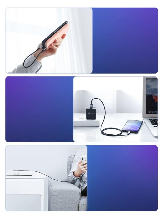 Bild 4, Ugreen 3A 2m QC3.0 USB-C Flätad Nylonkabel - Grå