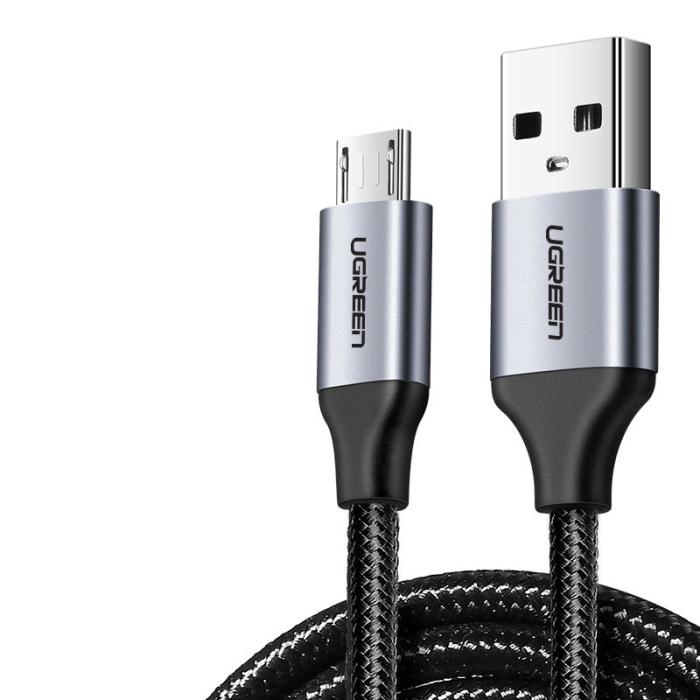 Bild 2, Ugreen 2m Micro USB Flätad Nylonkabel - Grå
