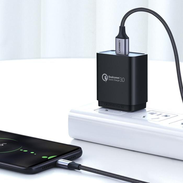 Bild 3, Ugreen 2m Micro USB Flätad Nylonkabel - Grå