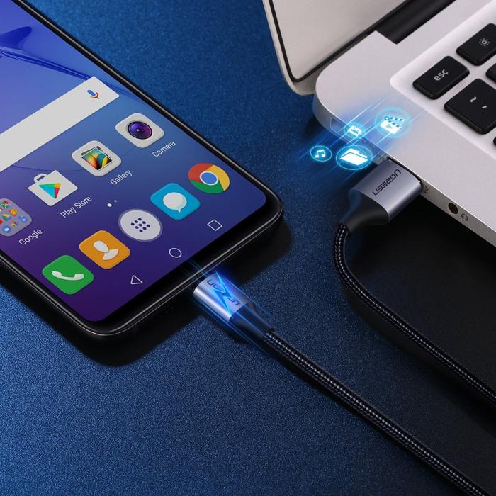 Bild 4, Ugreen 2m Micro USB Flätad Nylonkabel - Grå
