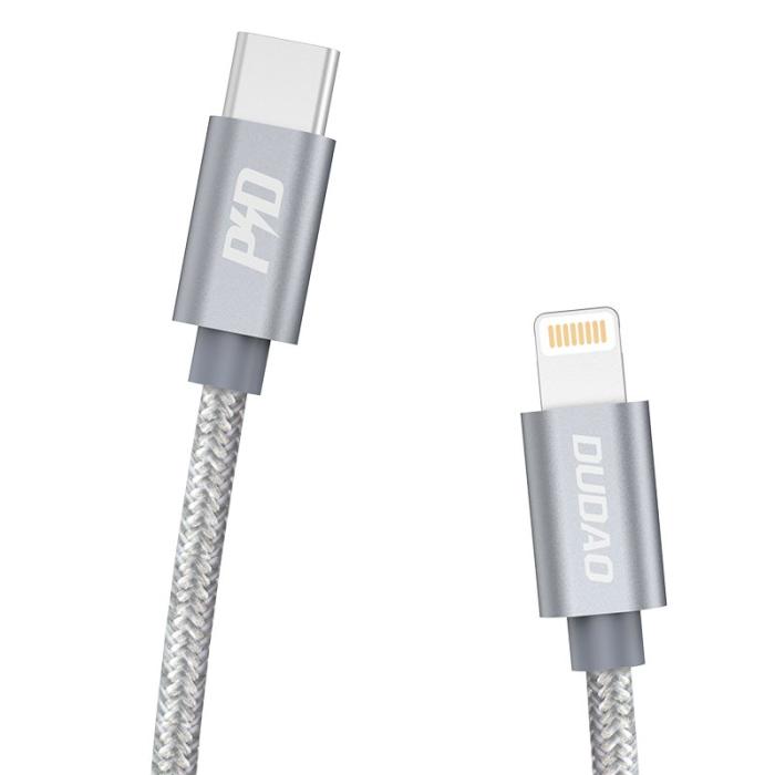 Bild 1, Dudao 1m 45W 5A PD Lightning - USB-C Flätad Nylon - Grå