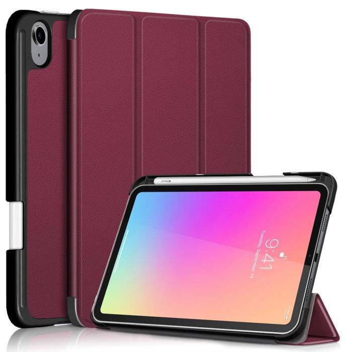 Bild 1, iPad Mini 2024/2021 Fodral Tri-Fold Med Pennhållare Vinröd
