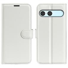 Sony Xperia 10 VII Fodral Litchi L&auml;der Vit