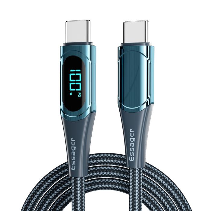 Bild 1, ESSAGER 2m 100W USB-C - USB-C LED Snabbladdning Bl
