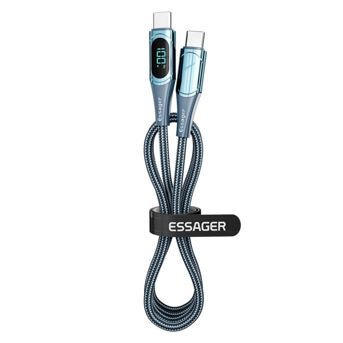 Bild 2, ESSAGER 2m 100W USB-C - USB-C LED Snabbladdning Bl