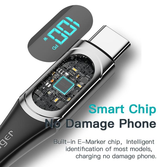 Bild 3, ESSAGER 2m 100W USB-C - USB-C LED Snabbladdning Bl