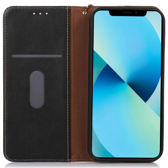 Bild 2, KHAZNEH iPhone 15 Fodral RFID Flip Äkta Läder Svart