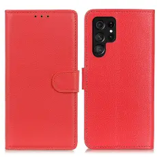 Samsung Galaxy S26 Ultra Fodral Litchi L&auml;der R&ouml;d