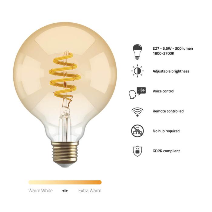 Bild 8, Hombli Smart Lampa Glödtråd E27 G95-Bärnsten CCT