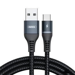 Remax 1m 2.4A USB-C Nylonkabel Med LED - Svart