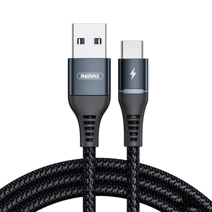 Bild 1, Remax 1m 2.4A USB-C Nylonkabel Med LED - Svart