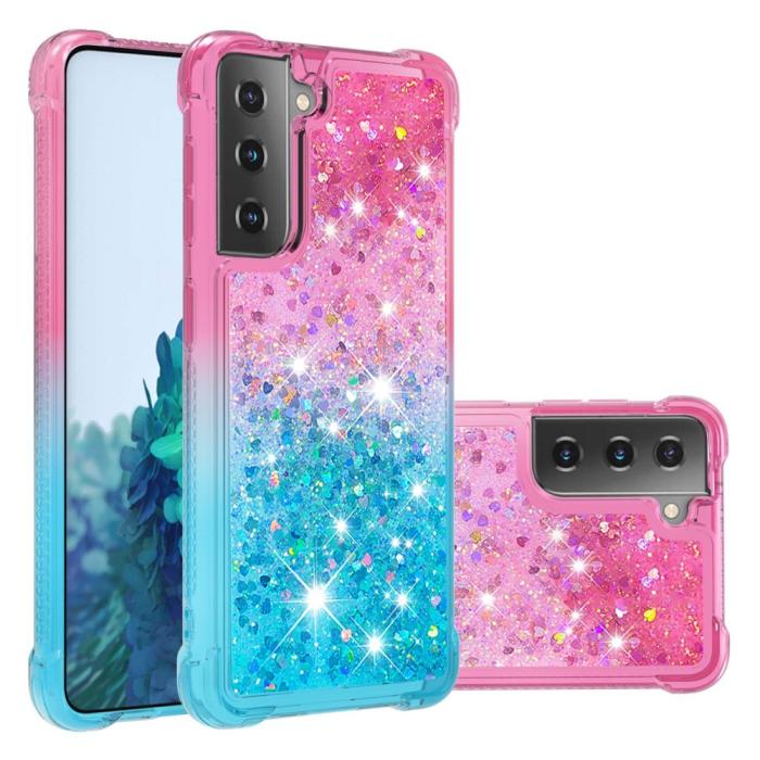 Bild 1, Samsung Galaxy S21 - Shockproof Quicksand Skal - Rosa/Blå