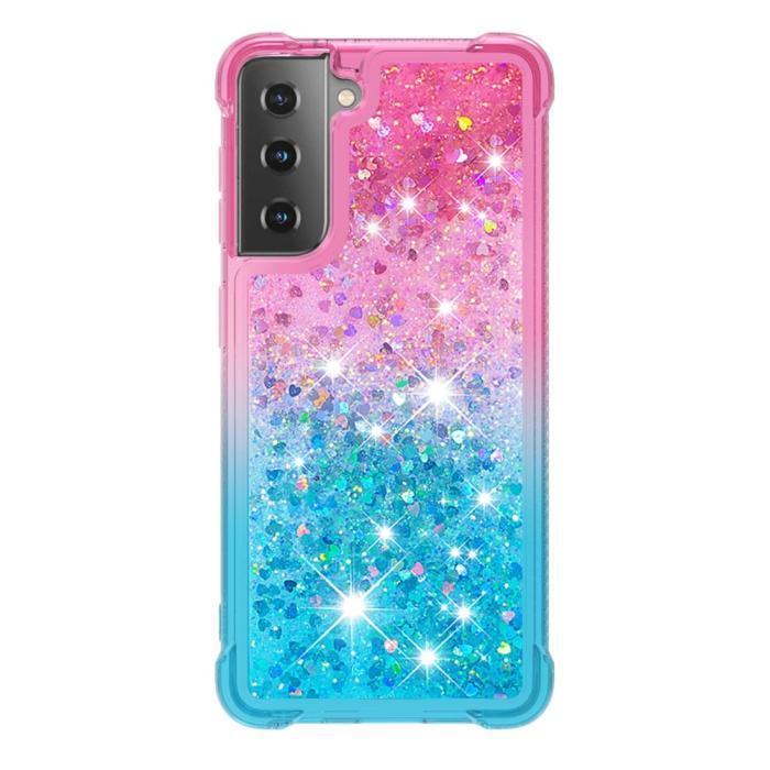 Bild 2, Samsung Galaxy S21 - Shockproof Quicksand Skal - Rosa/Blå