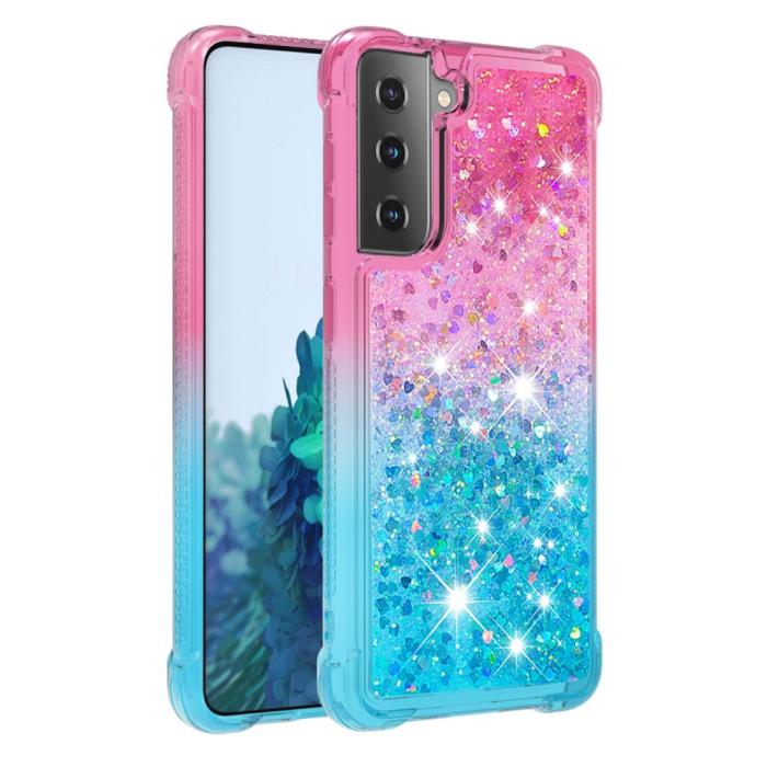 Bild 3, Samsung Galaxy S21 - Shockproof Quicksand Skal - Rosa/Blå