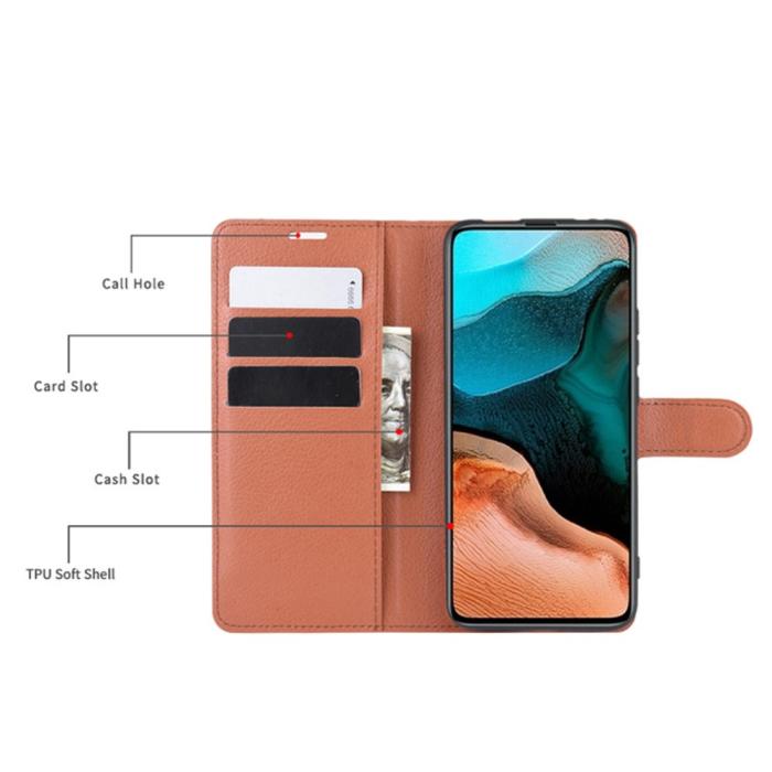 Bild 5, Xiaomi Poco F2 Pro - Litchi Plånboksfodral - Brun