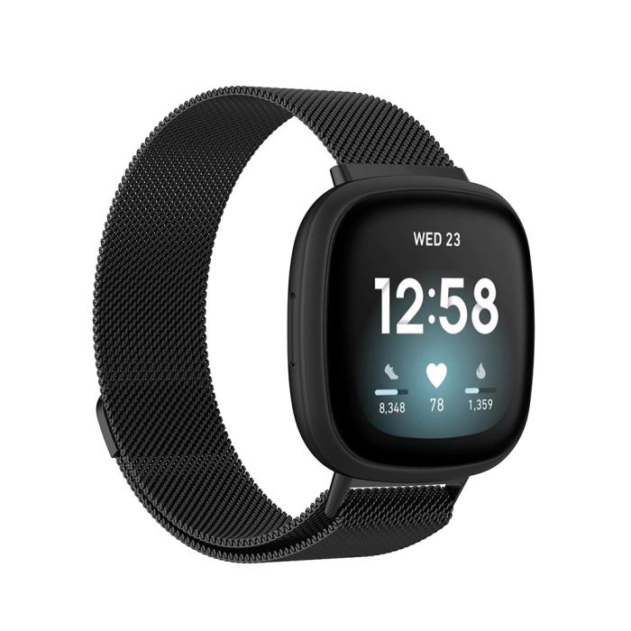 Bild 4, Milanese Loop Metall Armband Fitbit Versa 3/Fitbit Sense - Svart
