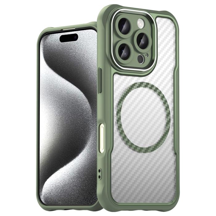 Bild 1, iPhone 16 Pro Max Skal MagSafe Hybrid Kolfiber Textur Grön