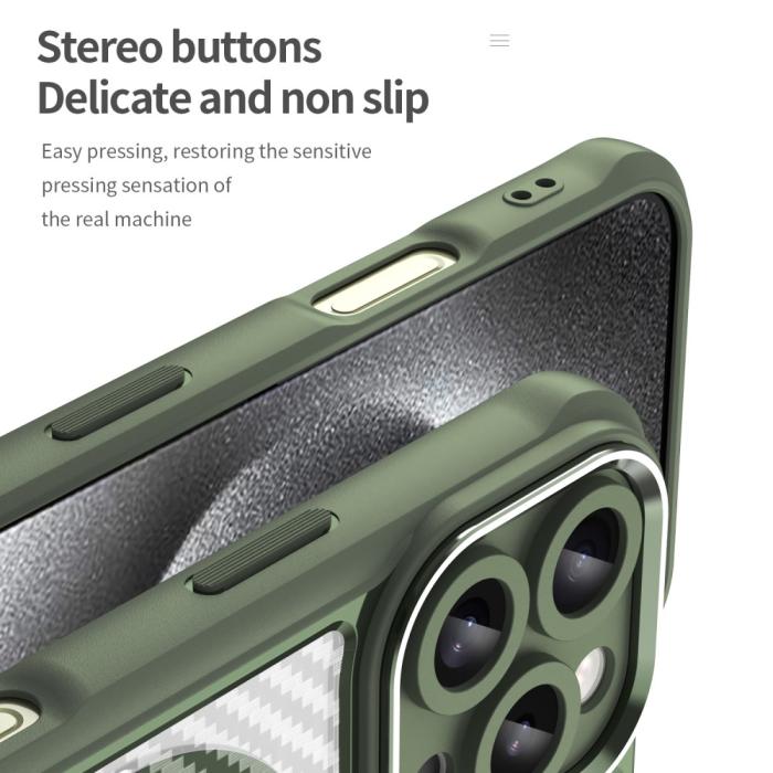 Bild 6, iPhone 16 Pro Max Skal MagSafe Hybrid Kolfiber Textur Grön