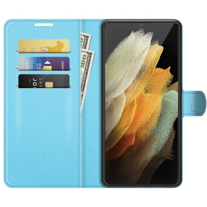 Bild 4, Samsung Galaxy S22 Ultra Fodral Litchi Läder Ljus Blå