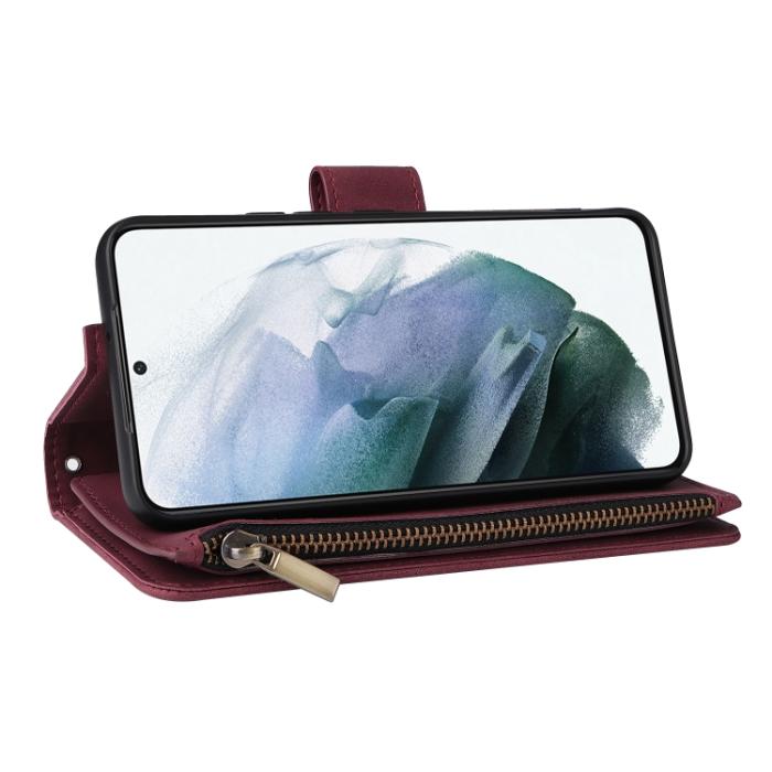 Bild 6, Samsung Galaxy S22 Fodral Multifunktionell Läder Vinröd