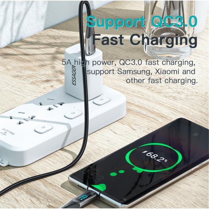 Bild 6, ESSAGER 2m 100W USB-C - USB-C LED Snabbladdning Bl