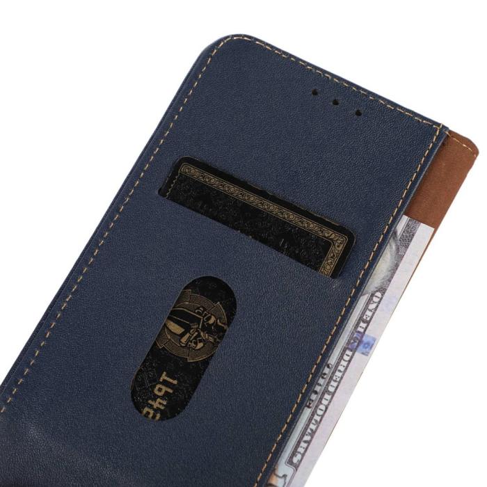 Bild 4, KHAZNEH iPhone 15 Fodral RFID Flip Äkta Läder Blå