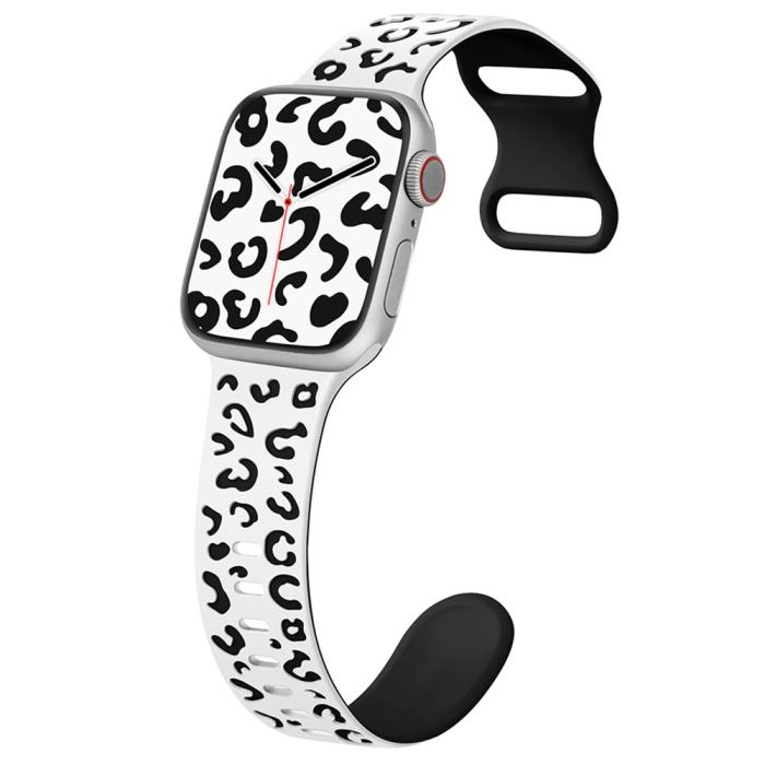 Bild 2, Apple Watch 42/44/45/49 Klockarmband Leopard Vit/Svart