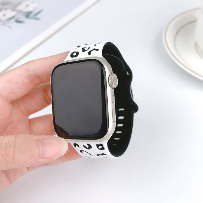 Bild 3, Apple Watch 42/44/45/49 Klockarmband Leopard Vit/Svart