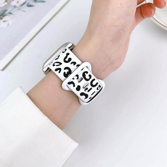 Bild 4, Apple Watch 42/44/45/49 Klockarmband Leopard Vit/Svart