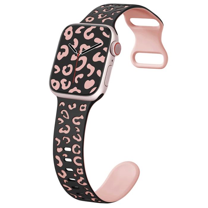 Bild 2, Apple Watch 42/44/45/49 Klockarmband Leopard Svart/Rosa