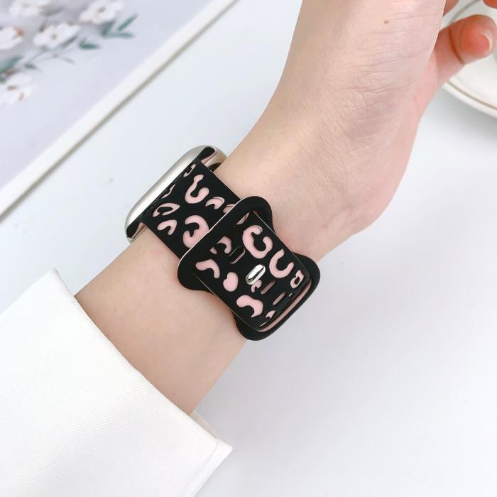 Bild 4, Apple Watch 42/44/45/49 Klockarmband Leopard Svart/Rosa