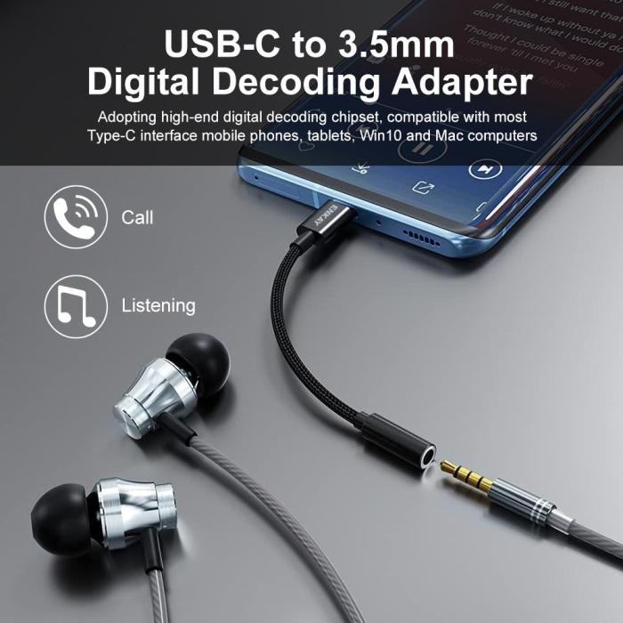 Bild 2, ENKAY USB-C - 3.5 mm AUX Adapter, DAC Svart