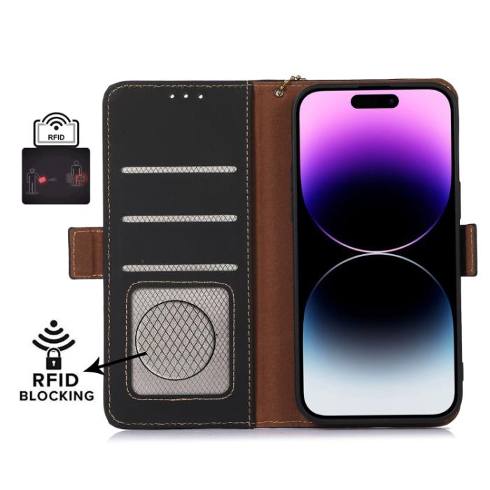 Bild 4, iPhone 15 Pro Max Fodral RFID Äkta Läder Svart