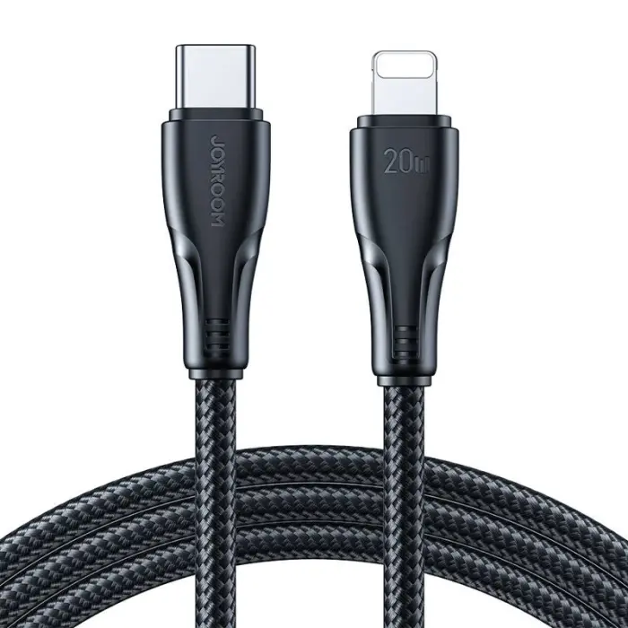 Bild 1, Joyroom 1.2m 20W USB-C - Lightning Nylon Laddningskabel Svart