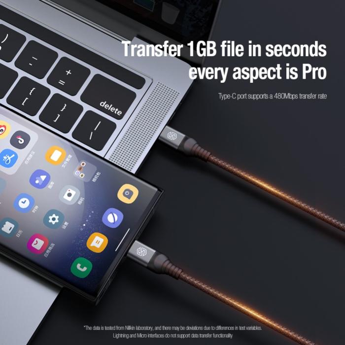 Bild 5, NILLKIN 4.4A 3in1 Lightning/USB-C/MicroUSB Laddningskabel Nylon Blå