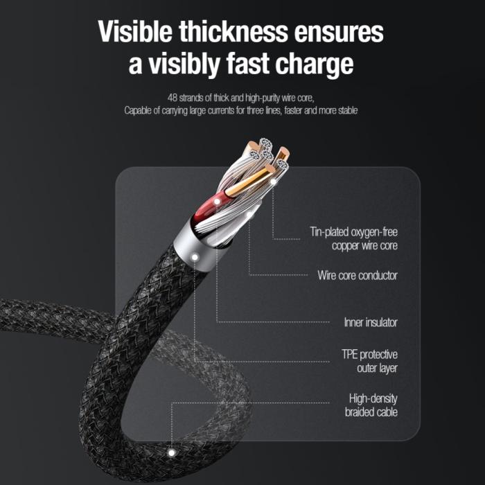 Bild 6, NILLKIN 4.4A 3in1 Lightning/USB-C/MicroUSB Laddningskabel Nylon Blå