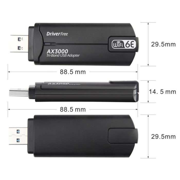 Bild 6, Wi-Fi Receiver USB 3.0 AX-3000 WiFi6 Nätverkskort Svart