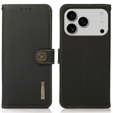 KHAZNEH iPhone 17 Pro Fodral RFID &Auml;kta L&auml;der Svart