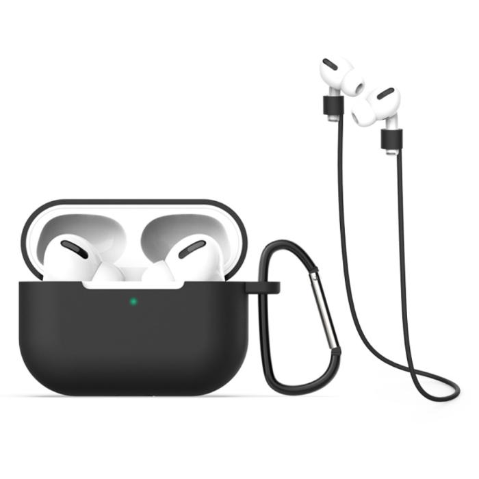 Bild 1, AirPods Pro Strap och Silikonskal med krok - Svart