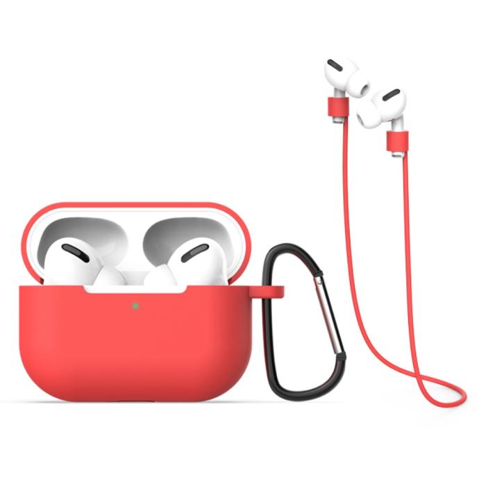 Bild 1, AirPods Pro Strap och Silikonskal med krok - Röd