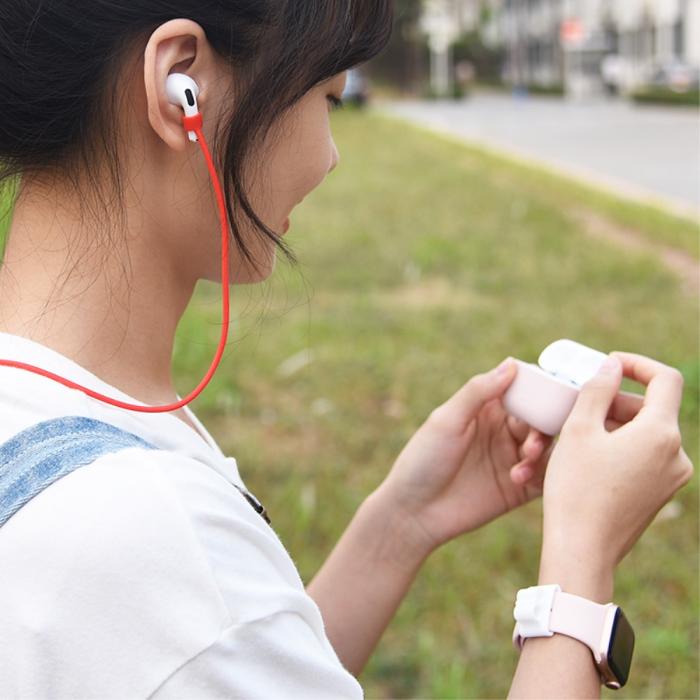 Bild 2, AirPods Pro Strap och Silikonskal med krok - Röd