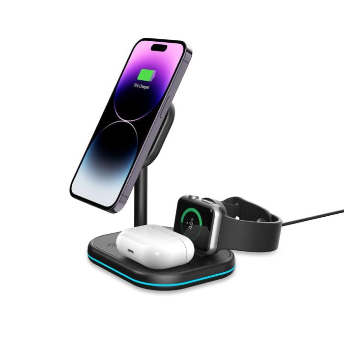 Bild 2, Tech-Protect 15W 3in1 Magnetisk MagSafe Laddare Svart