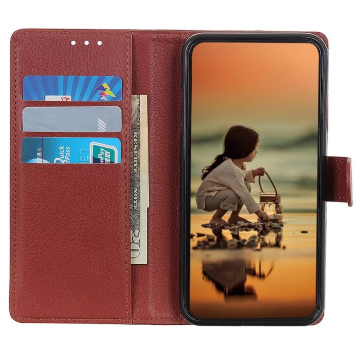 Bild 2, Galaxy S25 Plus / S24 Plus Fodral Litchi Läder Brun