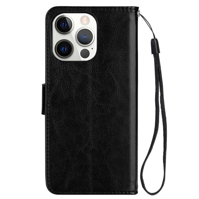 Bild 4, iPhone 13 Pro Max Fodral Crazy Horse Läder Svart