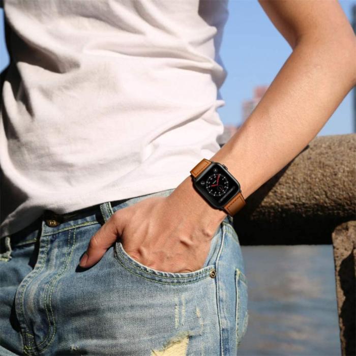 Bild 2, Tech-Protect Äkta Läder Armband Apple Watch 42/44/45/49 mm Brun