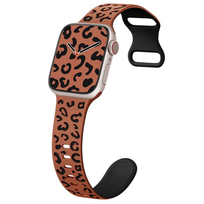Bild 2, Apple Watch 42/44/45/49 Klockarmband Leopard Brun/Svart